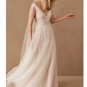 BHLDN Elegant Cream Lace Evening Gown